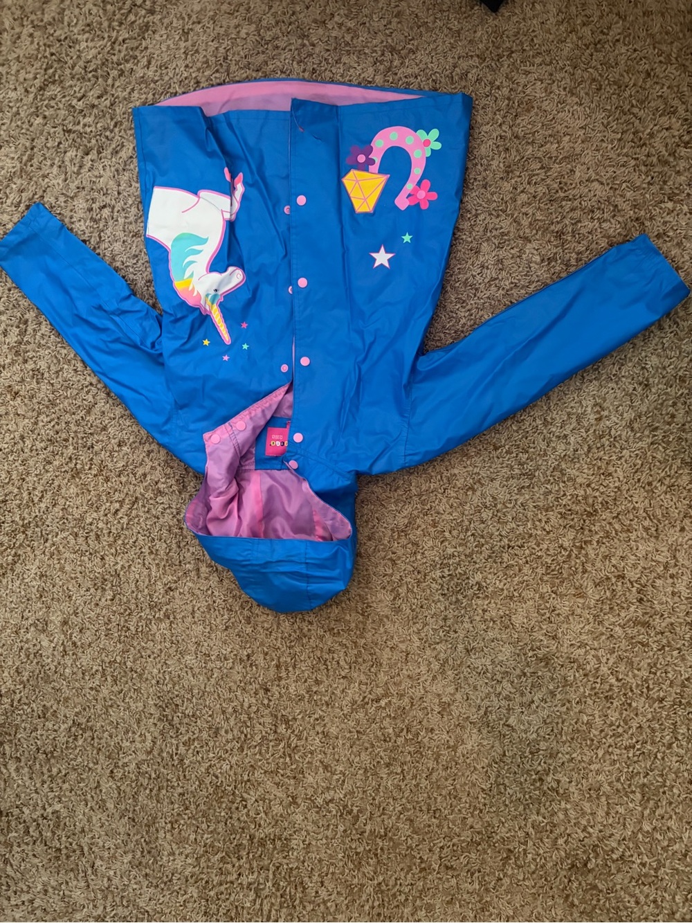 Girls Blue Unicorn Raincoat with Pink Lining size 6X